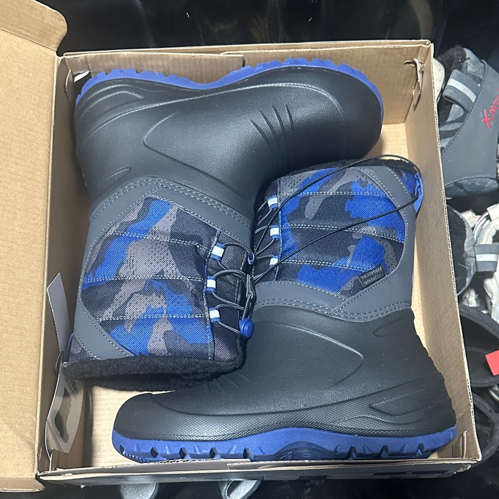 Brand New Kids Winter Boots - Black and Blue, Size 3